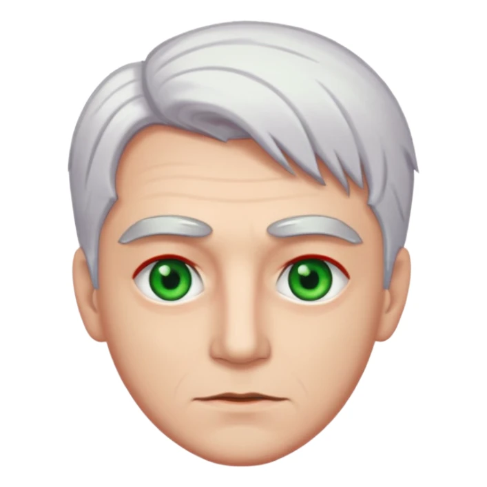 A man with red eye, brown eyebrow, hair white and green like a leeks sticker