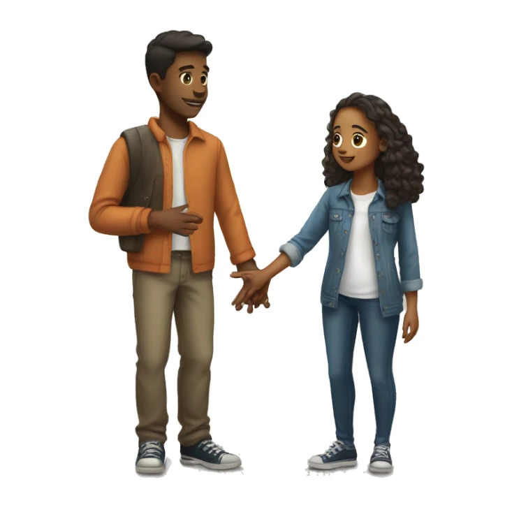 Young man giving a hand to a young woman sticker