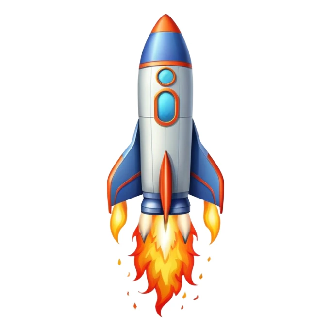 A colorful cartoon space rocket with flames shooting out, ready for liftoff sticker
