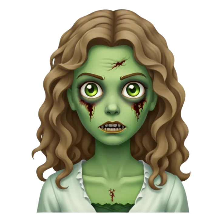 ícone de perfil de uma mulher de cabelos ondulados loiro escuro de frente com fundo branco zumbi verde sticker