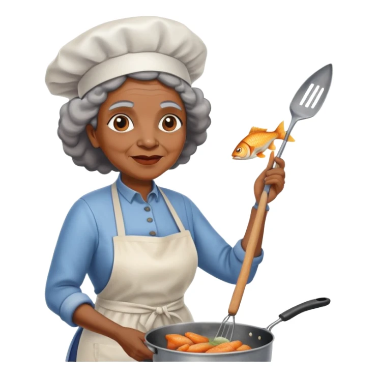 black old lady frying fish on stove sticker