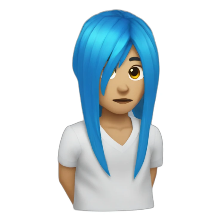 Blue hair blue horned hair covering face Roblox sticker