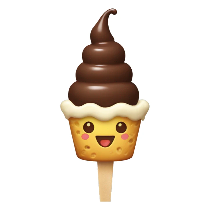 ice cream with chocolate, on a stick flat shape, with a smile  sticker