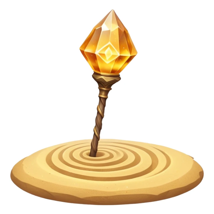 desert sand mage staff object icon, ancient wooden staff, swirling sand crystal on top, glowing golden aura, small floating sand particles, fantasy desert style, 3D cartoon, mobile game icon style, centered, clean background, soft shadow, no text, no watermark
 sticker