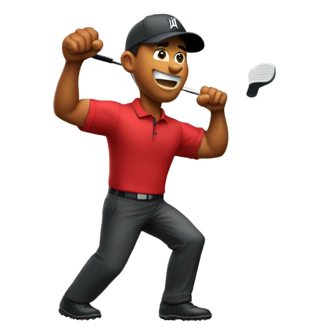 Tiger woods fist pumping while wearing red shirt holding putter in left hand sticker