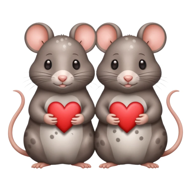 two fat little rats holding hearts one grey with white spots the other warm brown sticker