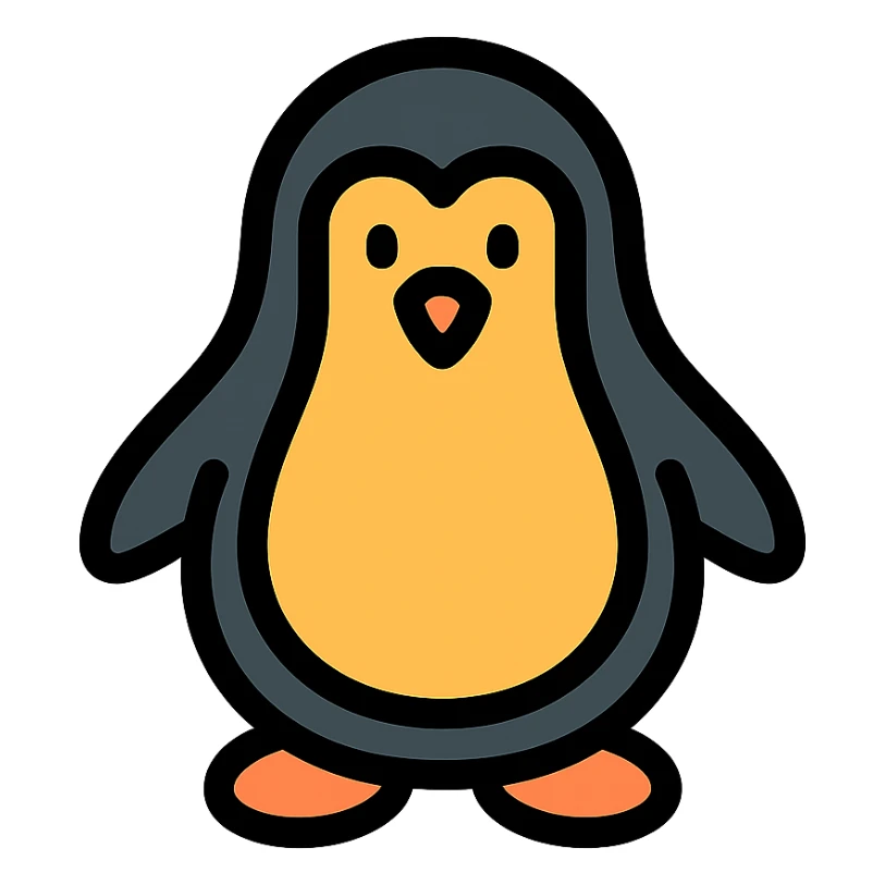 colored penguin icon with black outlines, simple and modern sticker