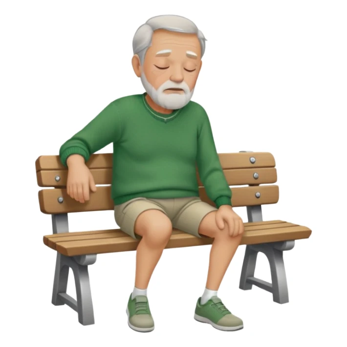 Old Man sleeping on bench in green sweater, light brown shorts, and grey shoes sticker
