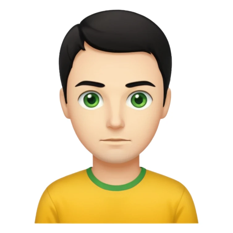 Greg Page black hair, green eyes, yellow shirt sticker