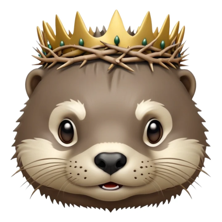 really cute confused otter face with simple thorny stem wrapped horizontally around its forehead like Jesus Christ's Crown of thorns, no crown shape on top, just thin spiky branches circling the forehead sticker