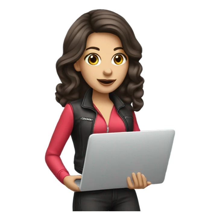 brunette girl drag racer holding laptop sticker