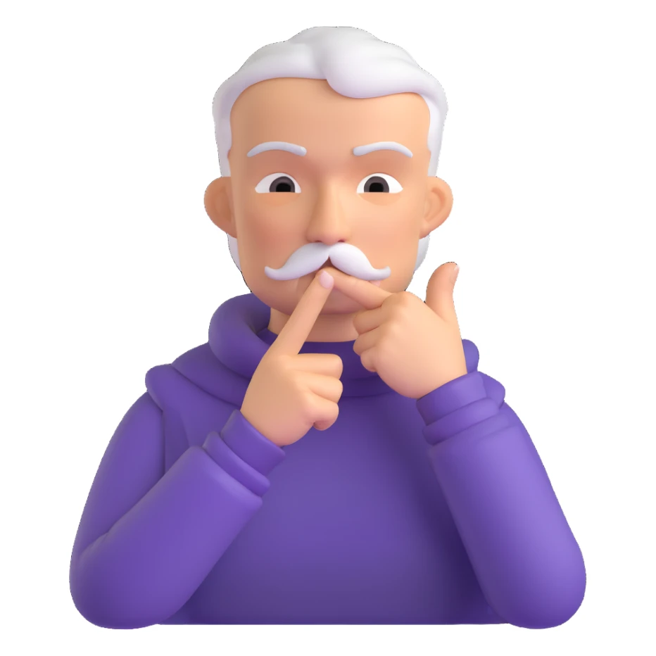 character with finger on lips making shush gesture, pointing at jaw, pressing cheekbones sticker