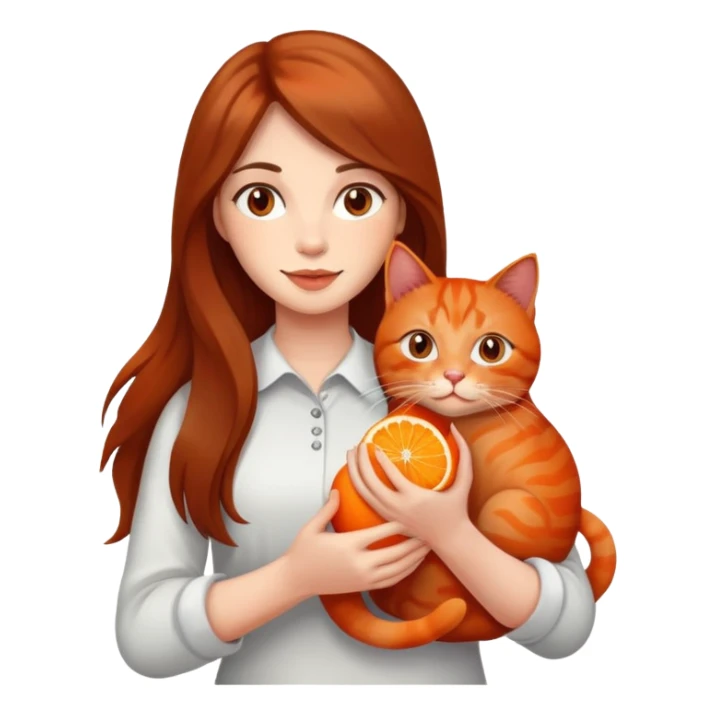 long brown hair holding an orange and red cat in her hands sticker