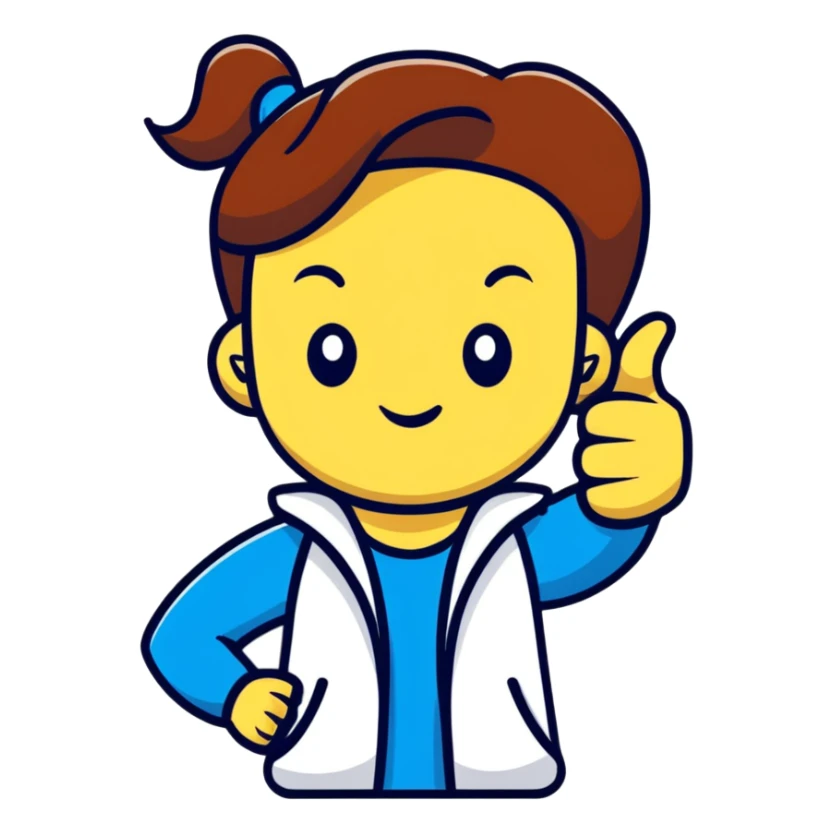 Girl showing one thumb up and one thumb down, indicating mixed opinion sticker