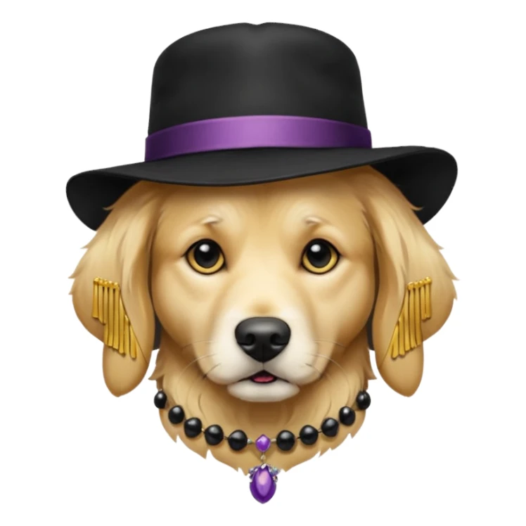golden retriever dog wearing goth accessories, somber expression sticker