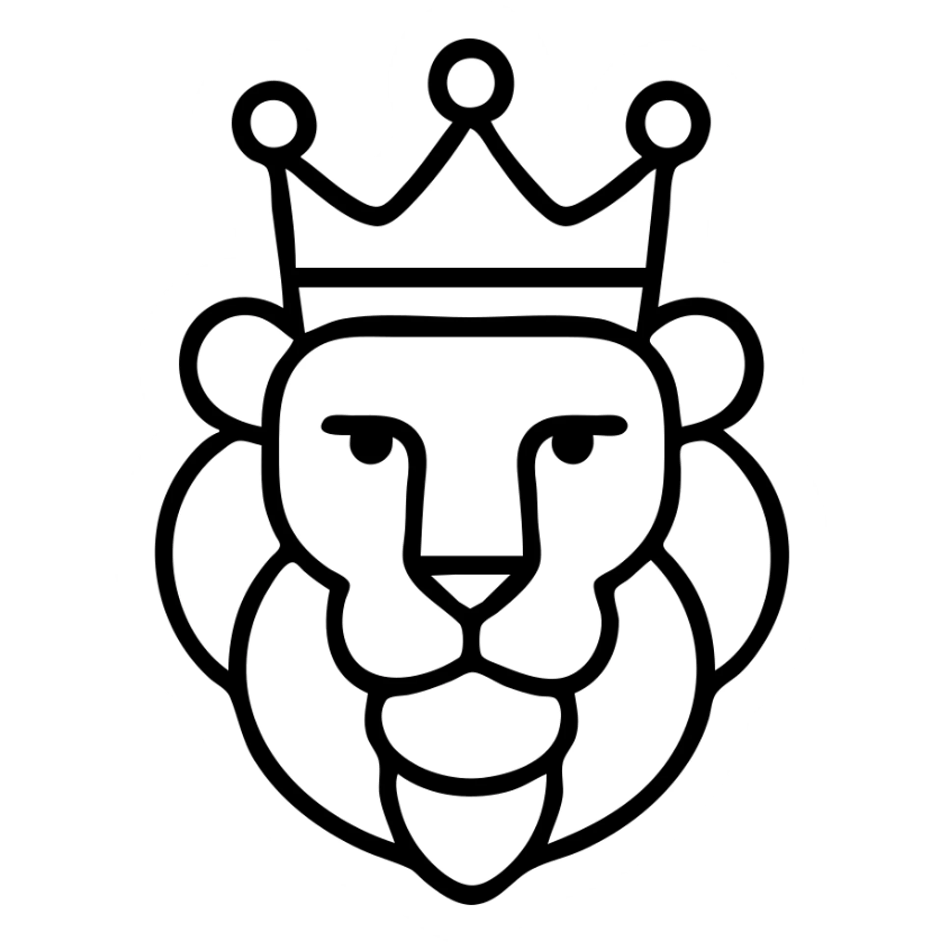 retro lion head with a crown in black and white flat outline icon sticker