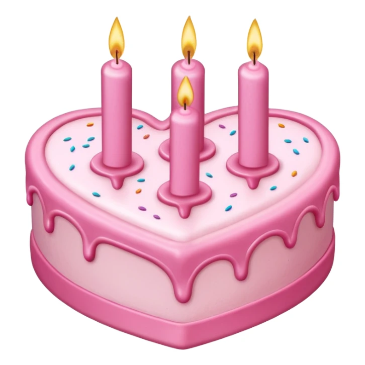 heart shaped birthday cake, pink icing, candles sticker