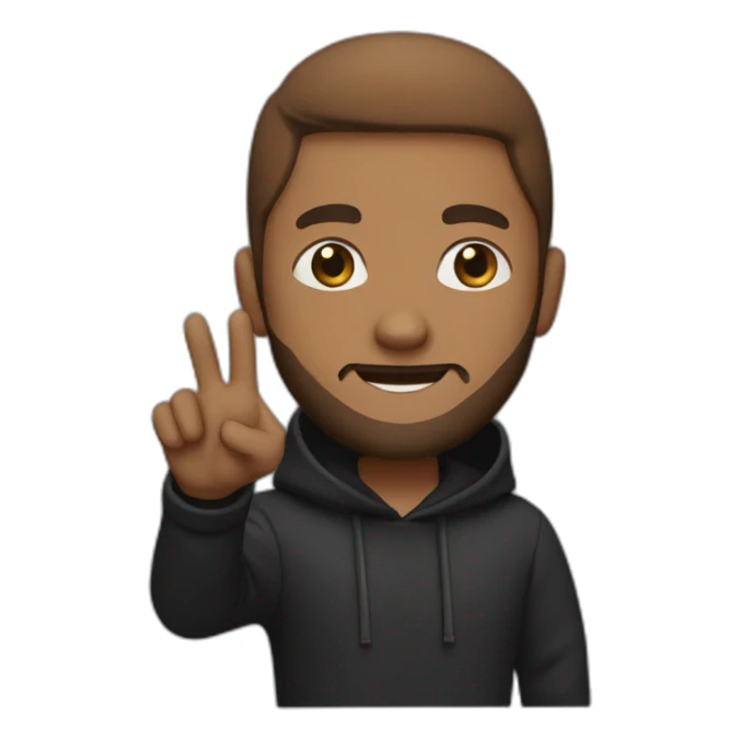 Brown guy in black hoodie waving hand , trimmed beard , black eyes sticker