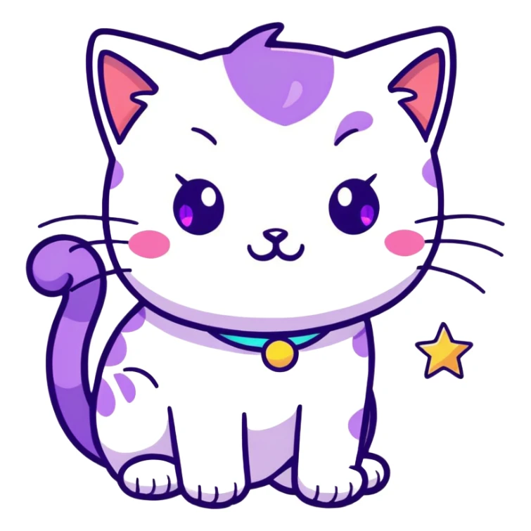 Rainbow cat with purple eyes with rainbow stars on its side sticker