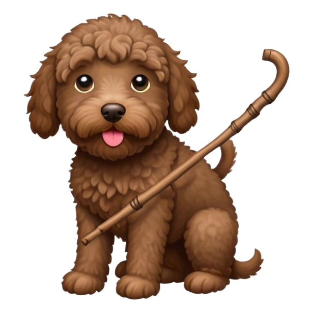 Brown Labradoodle holding stick in mouth sticker