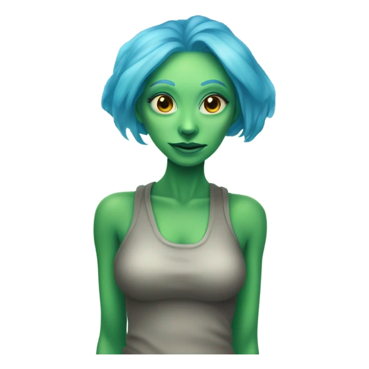 a green alien woman full body,blue hair sticker