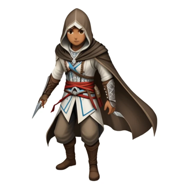 An icon representing an adventure game, inspired by Assassin's Creed. The design features a heroic character in hooded attire, scaling a tall building in a historical cityscape. The background shows ancient architecture and hidden symbols, symbolizing exploration and stealth. Transparent background  sticker