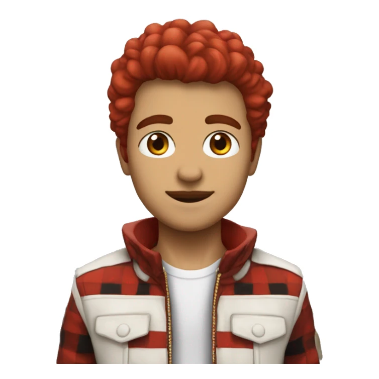 chico blanco con chaqueta roja con cuadros negros y el pelo castaño sticker