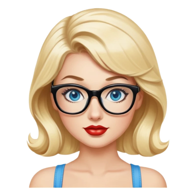 Pretty blonde pinup, with blue eyes, black glasses sticker