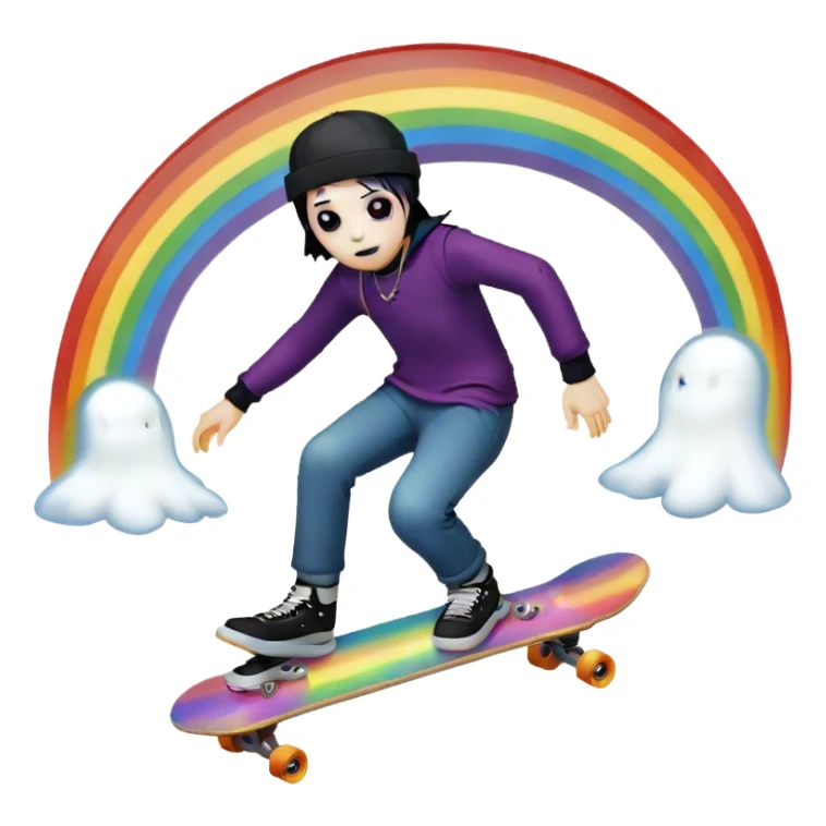  goth skater boi ghost sk8 boarding under a rainbow  sticker
