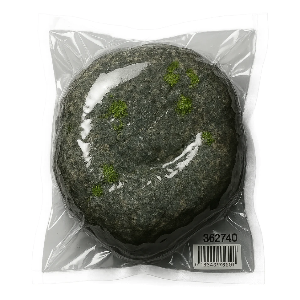 large stone with small patches of green moss, glossy and puffy sticker