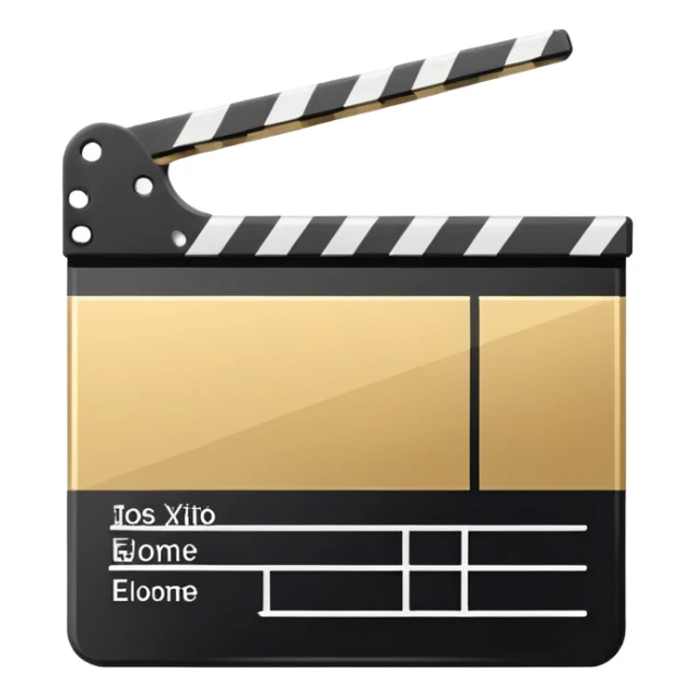 simplified film slate with gold top rectangle and white bottom rectangle, black diagonal line sticker