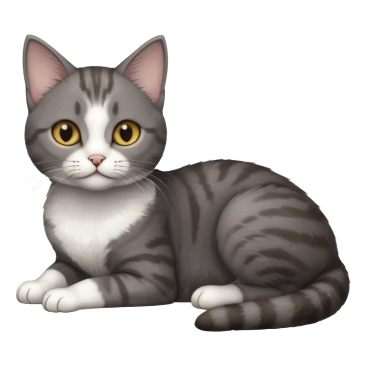 full body tiny short hair dark grey and white cat with hazel eyes lying down sticker