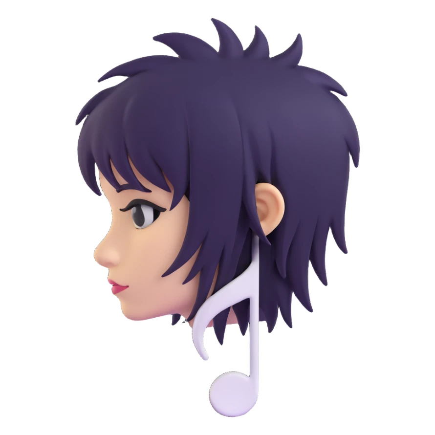 3D emoji of a music note with emo hairstyle and melancholic look sticker