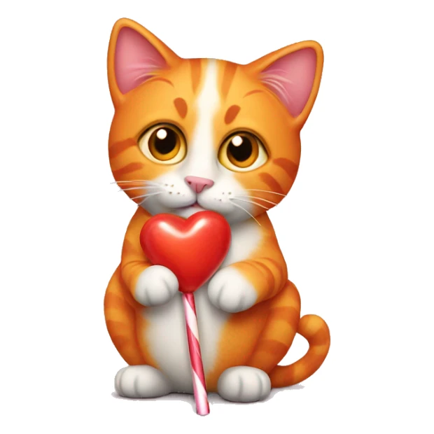 Realistic orange cat holding heart shaped lollipop  sticker