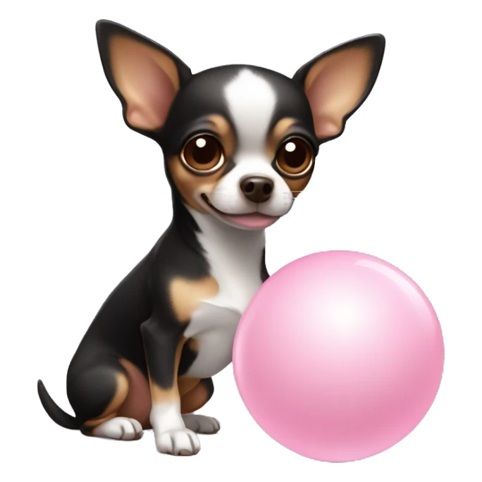 Black and brown chihuahua playing with light pink ball sticker