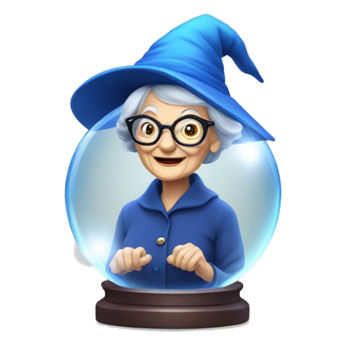 smart granny witch with glasses and blue hat in crystal ball sticker
