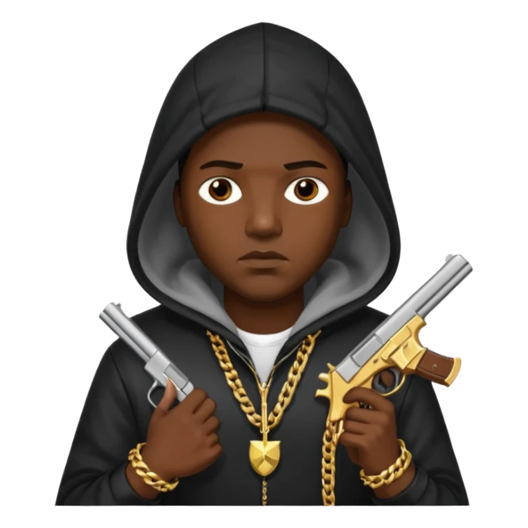 Chuky con pistola encapuchado y con collares sticker