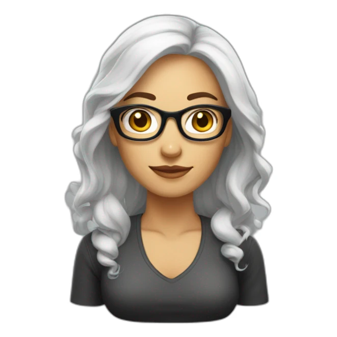 mujer blanca, con cabello suelto lacio, largo a la cintura, con lentes claros, cabello oscuro, lacio y largo sticker
