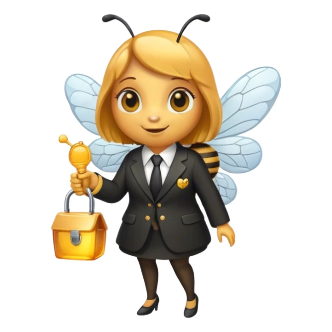 a bee in an office suit with keys in her hand.  sticker