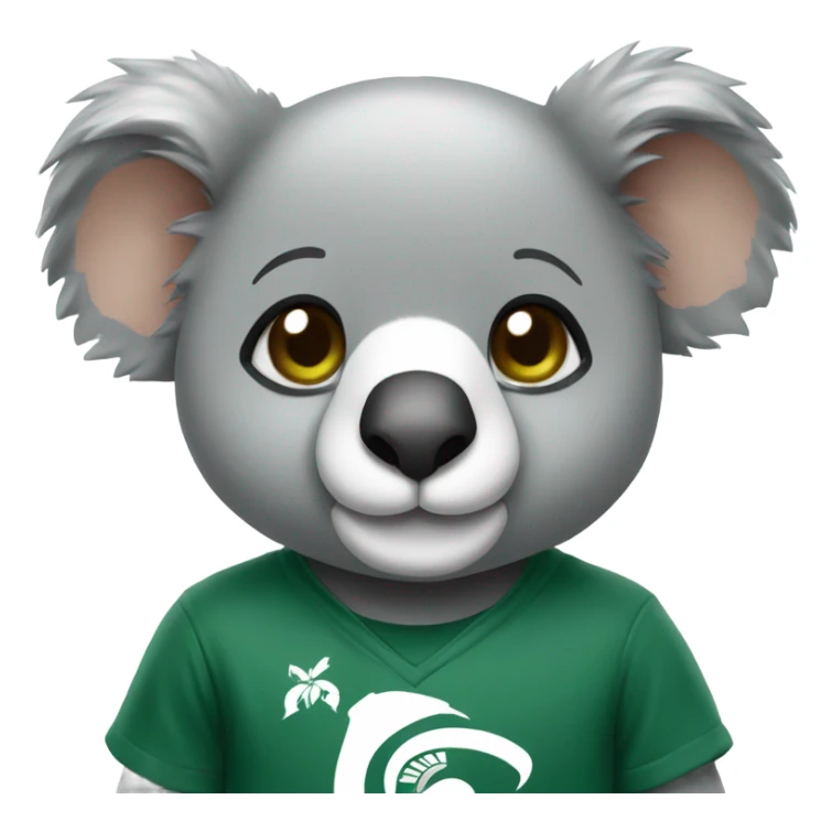 A cute koala wearing a green and white Michigan State University shirt sticker