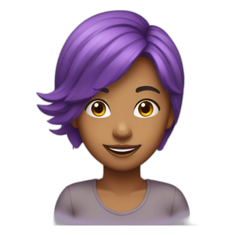 A girl imogi with purple hair smiling sticker