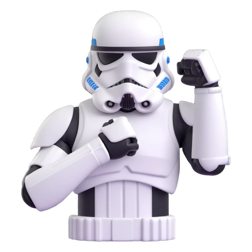 storm trooper from Star Wars flexing bicep, 3D emoji style sticker