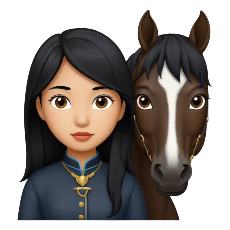 Dark brown asian girl with black horse sticker