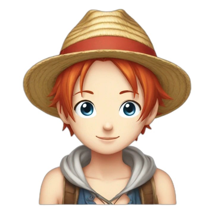 Redhead blue eyes female straight luffy hat peace hair sticker