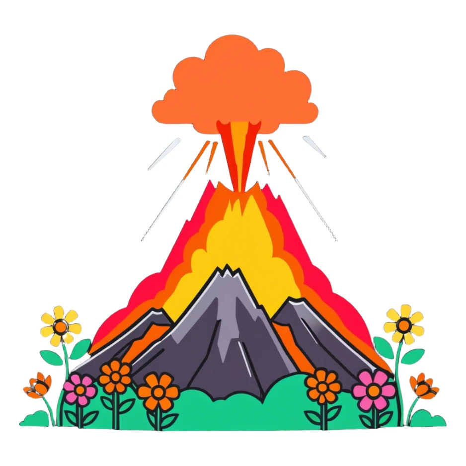 Fkowers coming out of volcano sticker