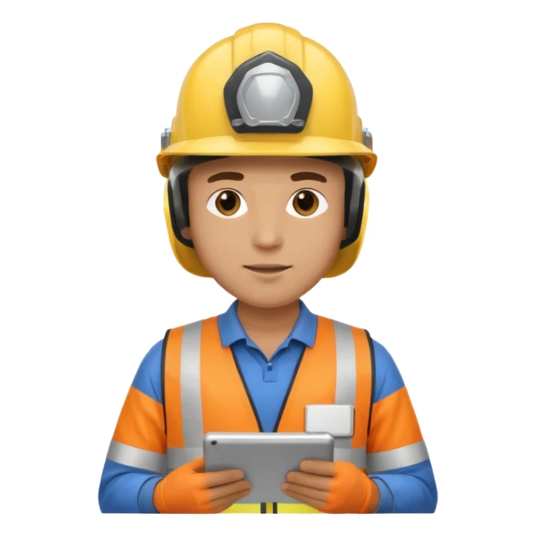 a guy wearing safety outfit with helmet holding a safety first tablet sticker