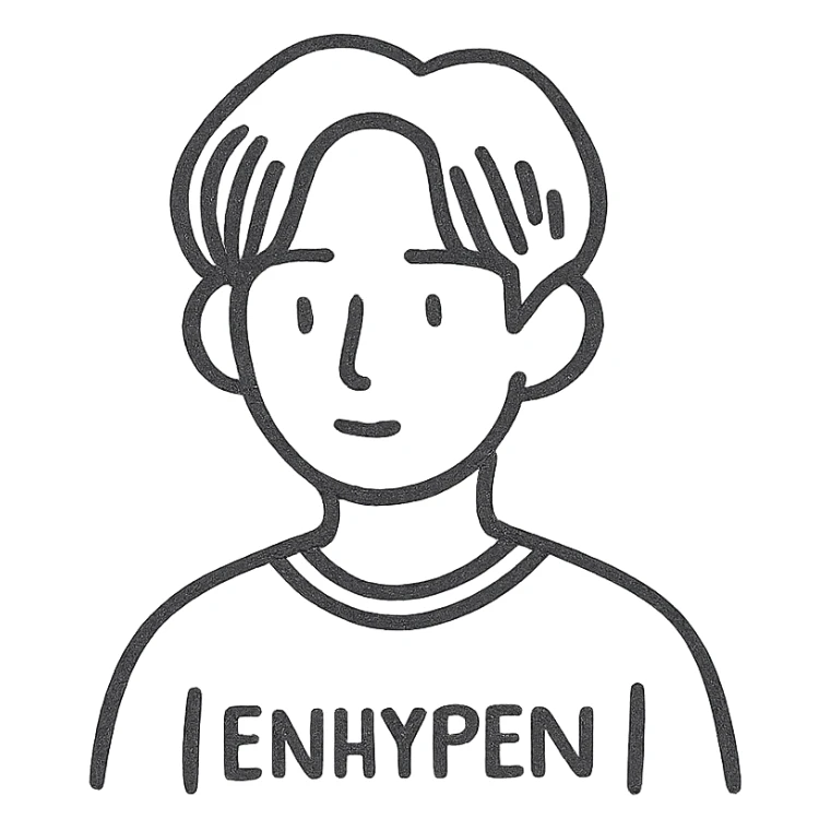 Enhypen member, hand drawn black outline style sticker