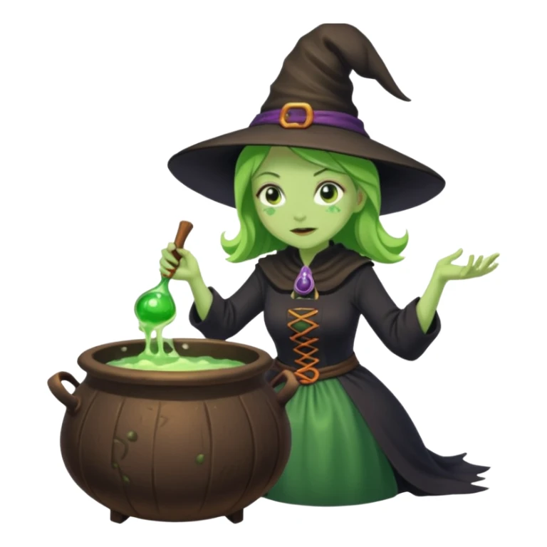 green witch cooking potion sticker