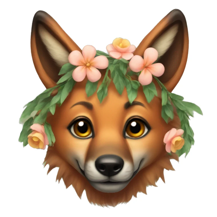 A maned wolf with a flower garland on its head sticker