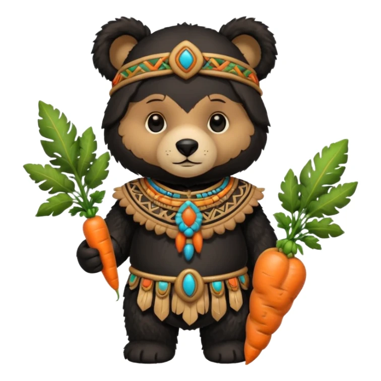 teddy bear Upper, wearing black mayan ancient custome, with carrot half body sticker